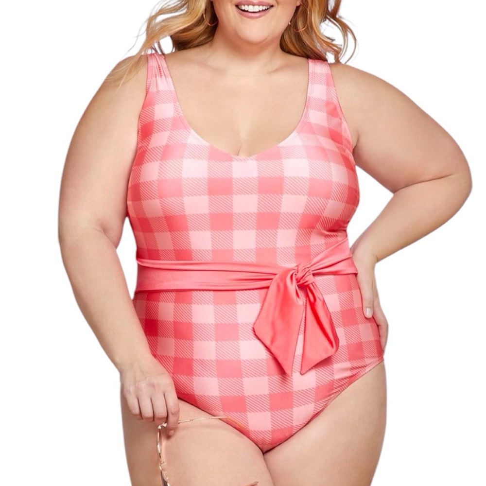 Lysa Swimwear NADIA One Piece Pink Gingham Plus Size Swimsuit 3X 26W